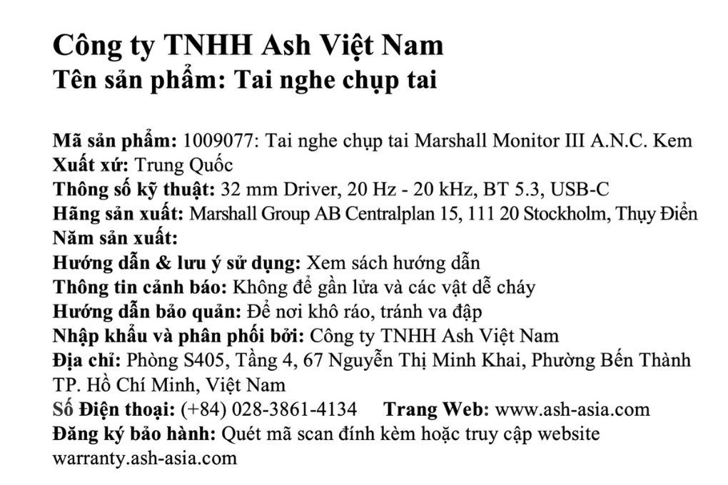 Tai nghe Chụp Tai Marshall Monitor III A.N.C. Màu Kem