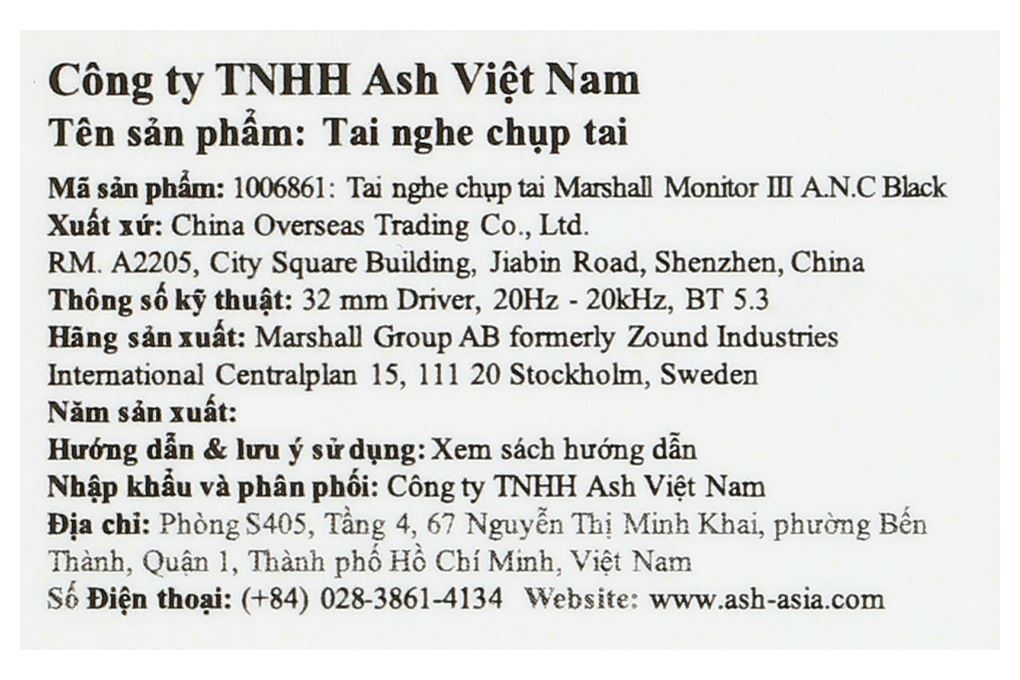 Tai nghe Chụp Tai Marshall Monitor III A.N.C. Màu Đen