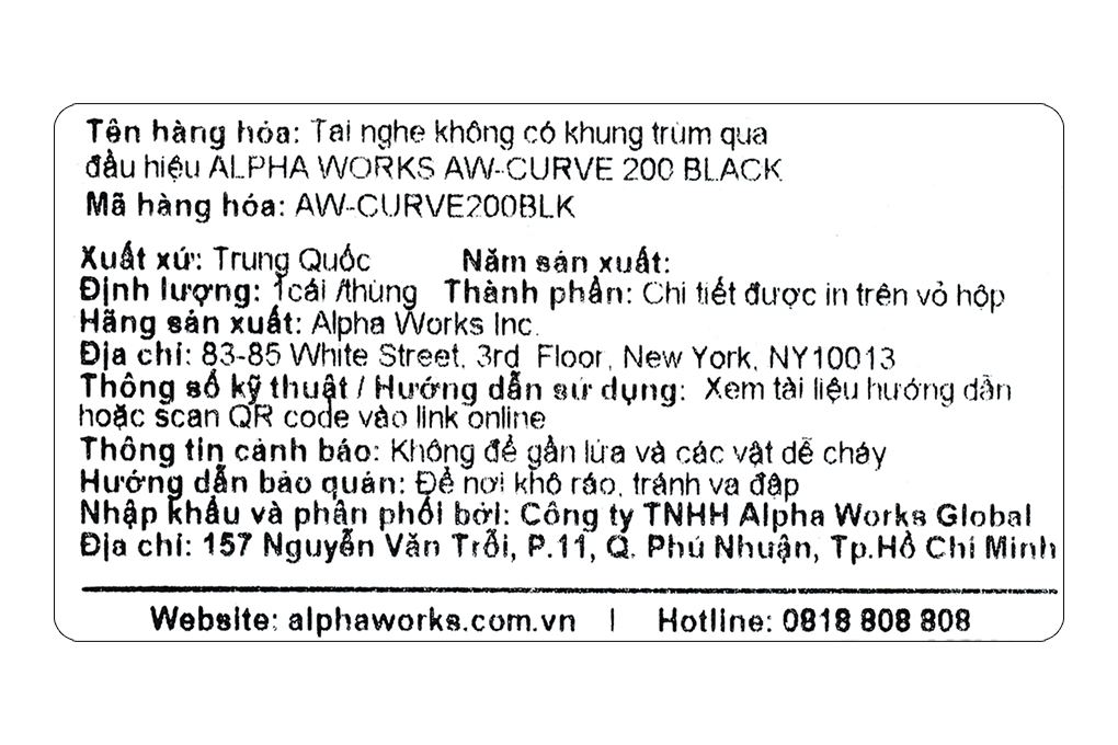 Tai nghe TWS Alpha Works AW-Curve 200 Màu Đen
