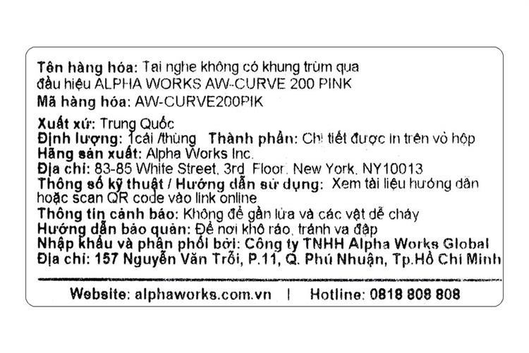 Tai nghe TWS Alpha Works AW-Curve 200 Màu Hồng