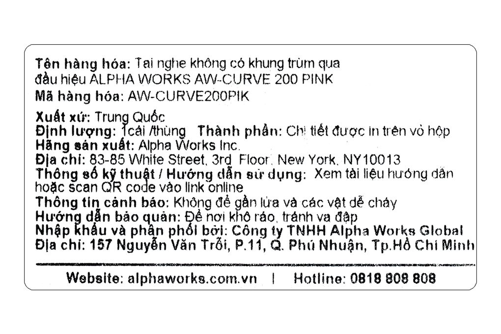 Tai nghe TWS Alpha Works AW-Curve 200 Màu Hồng