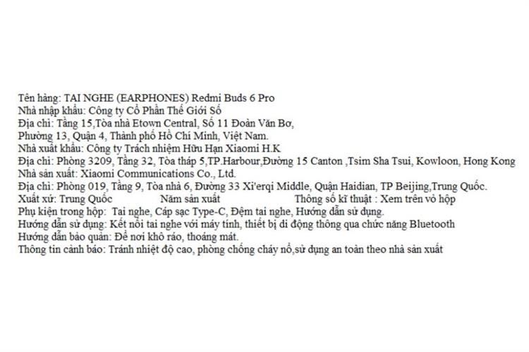 Tai nghe Bluetooth True Wireless Xiaomi Redmi Buds 6 Pro Màu Trắng