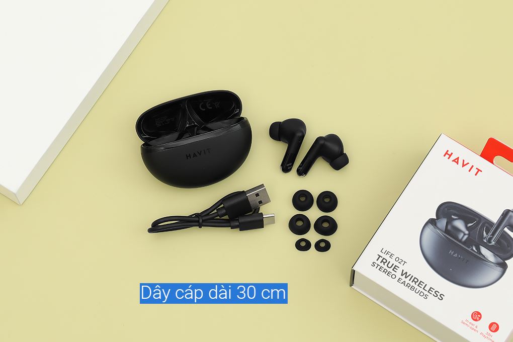 Tai nghe Bluetooth True Wireless Havit TW986 Màu Đen
