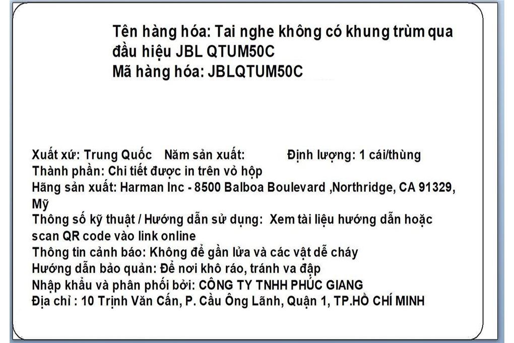 Tai nghe Có Dây Gaming JBL Quantum Qtum50C Màu Đen