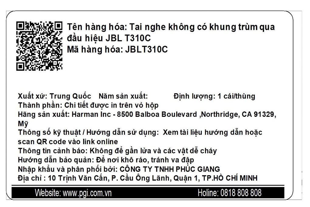 Tai nghe Có Dây Type C JBL T310C Màu Trắng