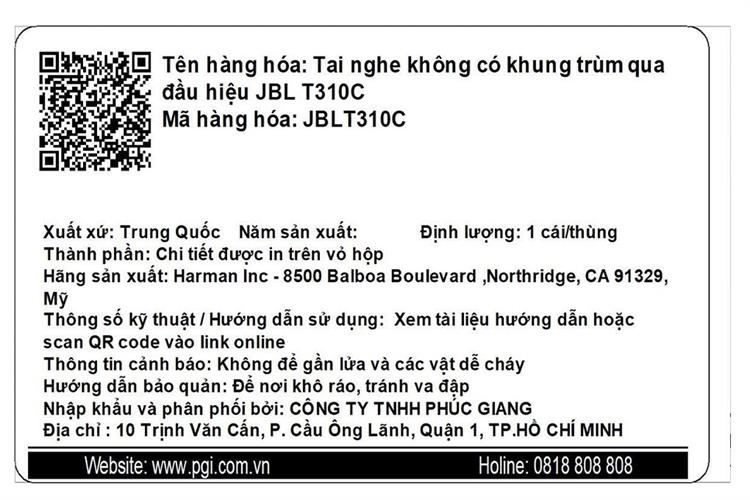 Tai nghe Có Dây Type C JBL T310C Màu Xanh Dương