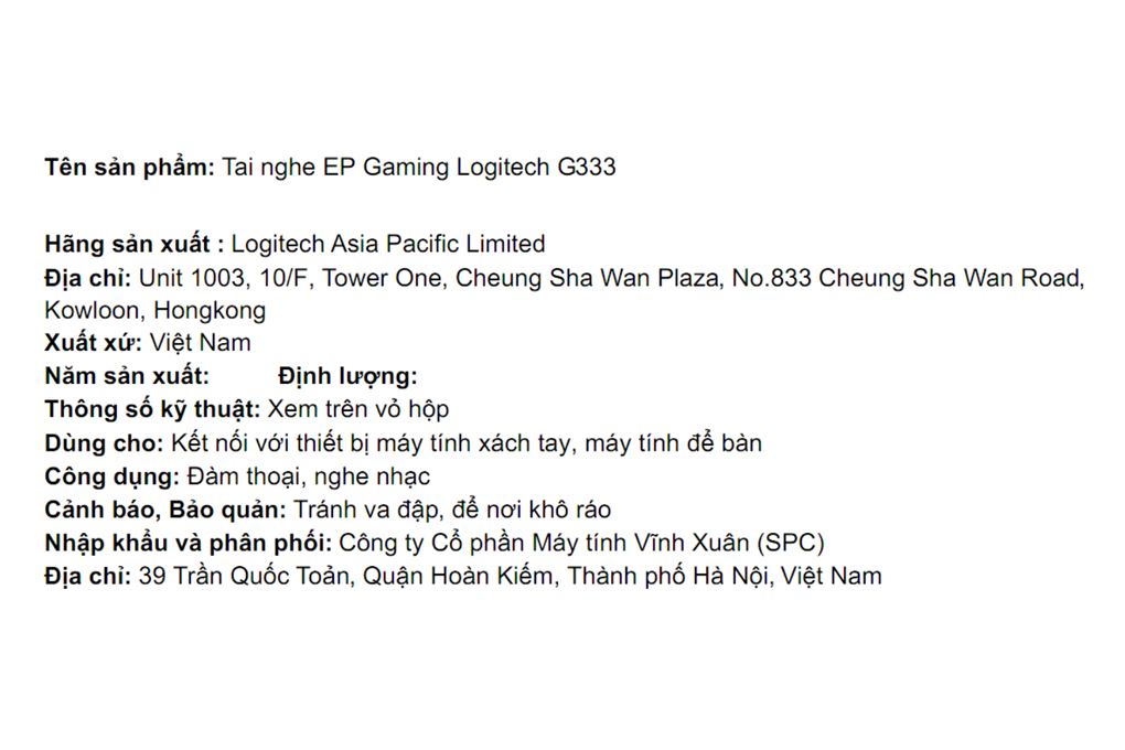 Tai nghe Có dây Gaming Logitech G333 Màu Đen