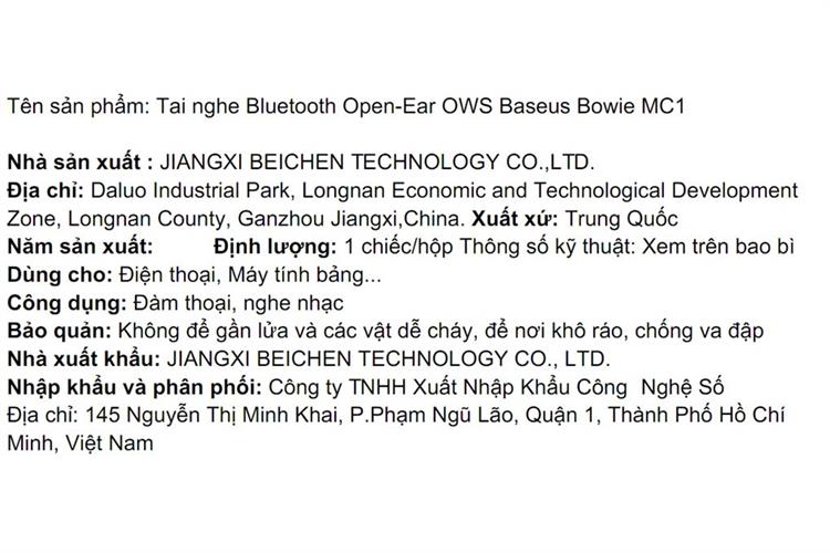 Tai nghe Bluetooth Open-Ear OWS Baseus Bowie MC1 Màu Trắng