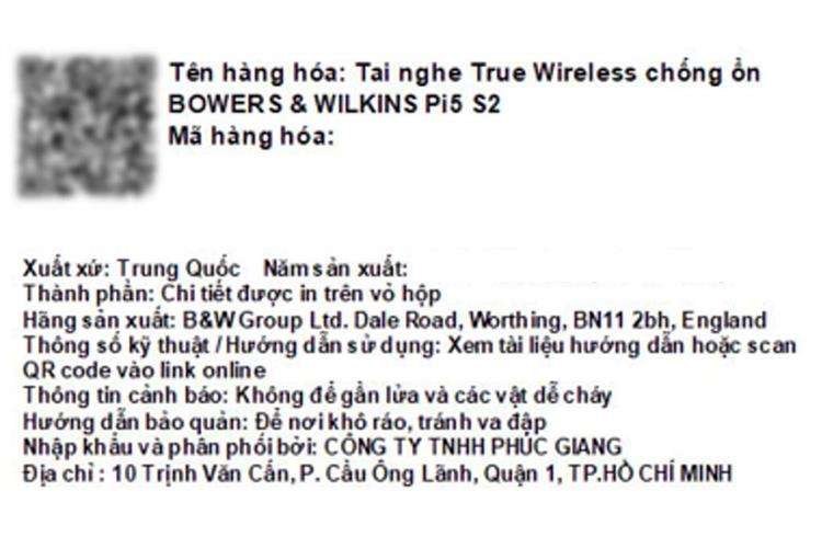 Tai nghe Bluetooth True Wireless Bowers & Wilkins Pi5 S2 Màu Xám