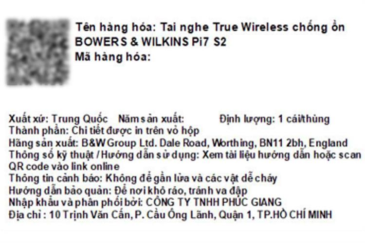 Tai nghe Bluetooth True Wireless Bowers & Wilkins Pi7 S2 Màu Trắng