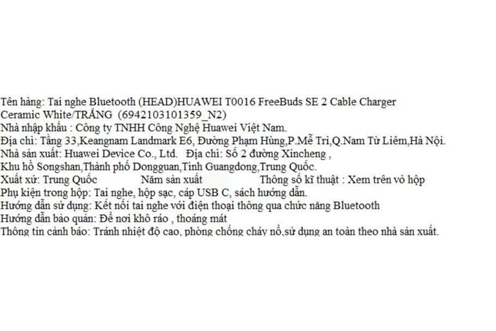 Tai nghe Bluetooth True Wireless Huawei T0016 FreeBuds SE 2 Màu Trắng