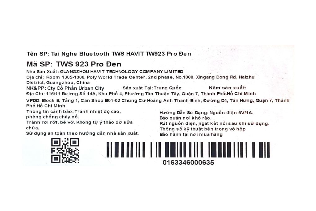 Tai nghe Bluetooth True Wireless Havit TW923 Pro Màu Đen