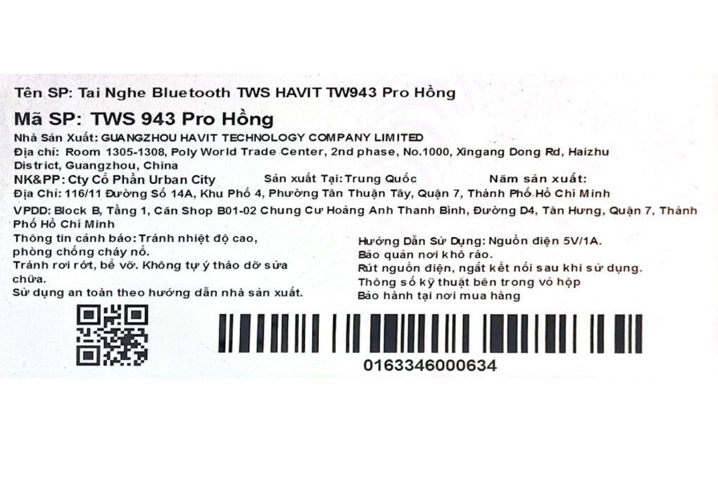Tai nghe Bluetooth True Wireless Havit TW943 Pro Màu Hồng
