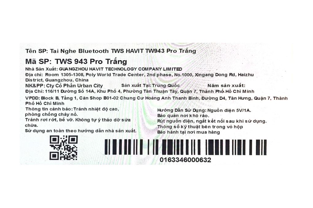 Tai nghe Bluetooth True Wireless Havit TW943 Pro Màu Trắng