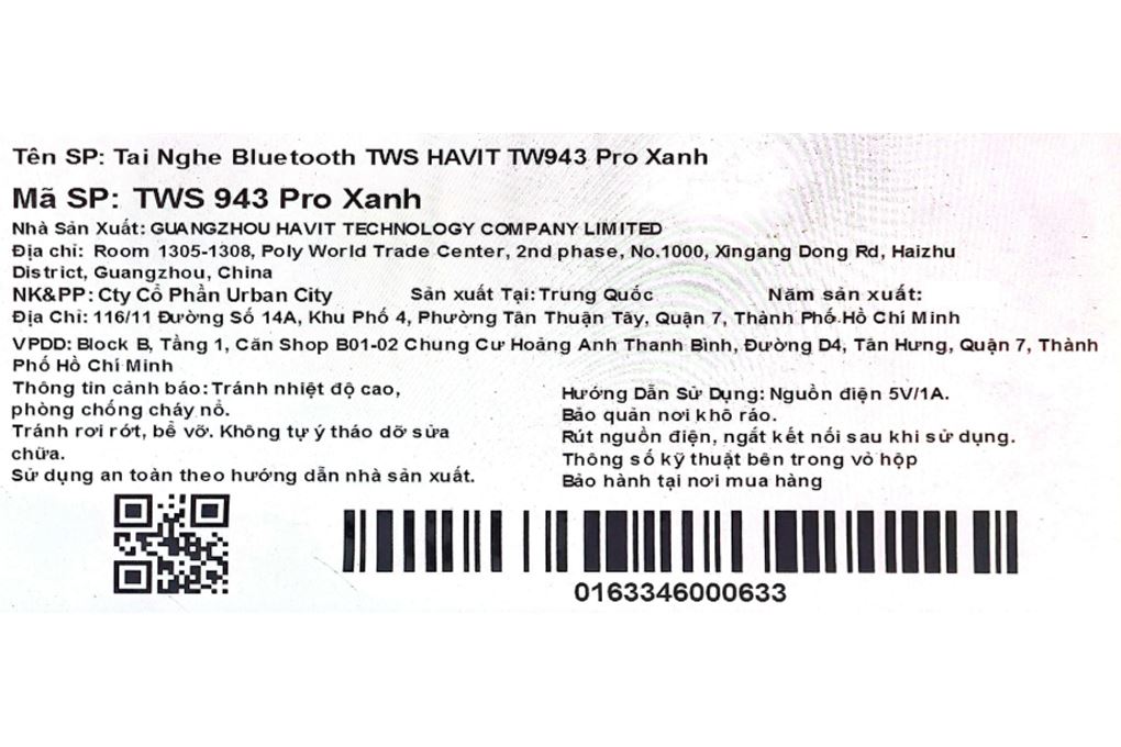 Tai nghe Bluetooth True Wireless Havit TW943 Pro Màu Xanh