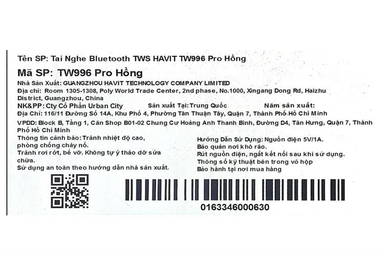 Tai nghe Bluetooth True Wireless Havit TW996 Pro Màu Hồng