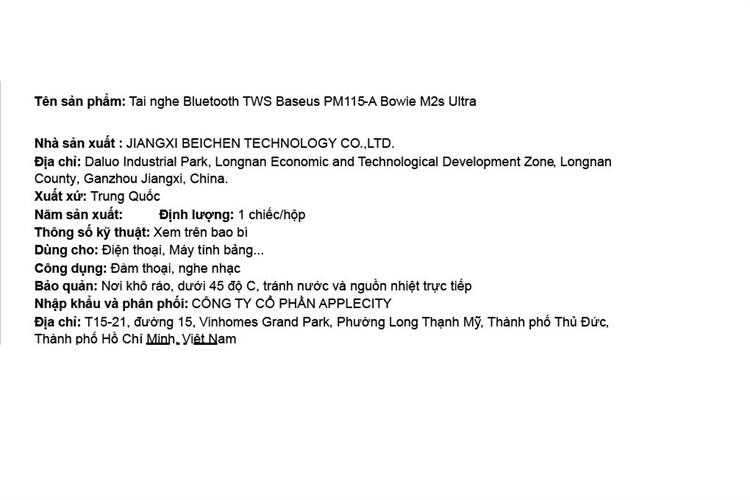 Tai nghe Bluetooth True Wireless Baseus PM115-A Bowie M2s Ultra Màu Đen