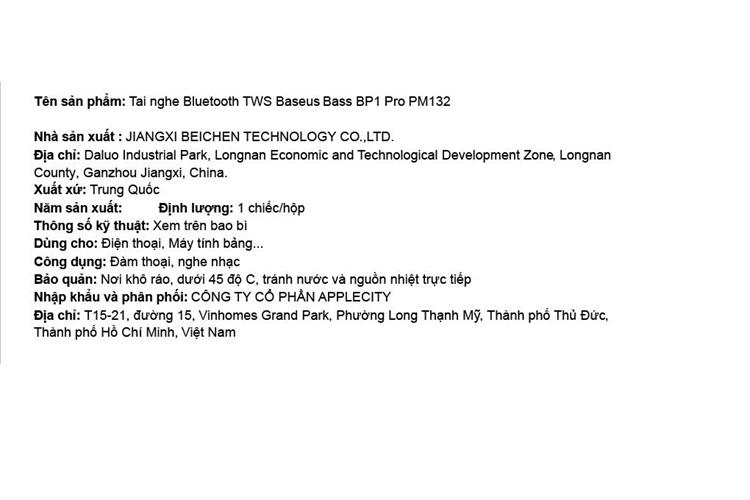 Tai nghe Bluetooth True Wireless Baseus Bass BP1 Pro PM132 Màu Trắng