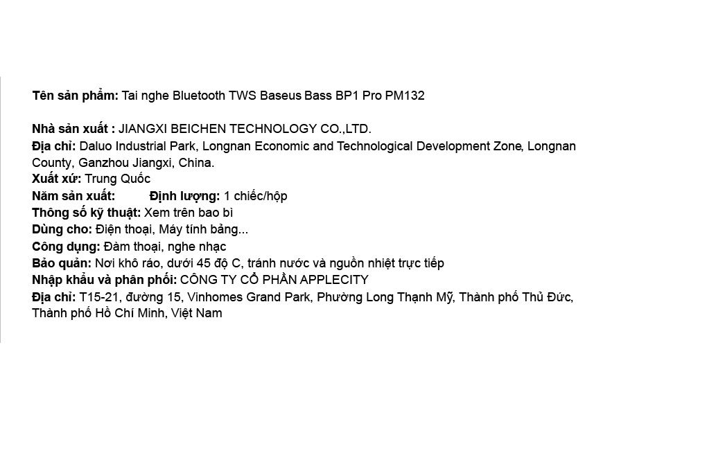 Tai nghe Bluetooth True Wireless Baseus Bass BP1 Pro PM132 Màu Đen
