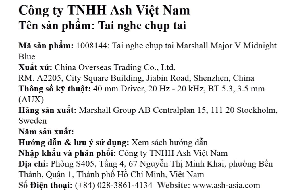 Tai nghe Bluetooth Chụp Tai Marshall Major V Xanh bóng đêm Màu Xanh Navy
