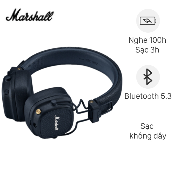 Tai nghe Bluetooth chụp tai Marshall Major V Xanh bóng đêm