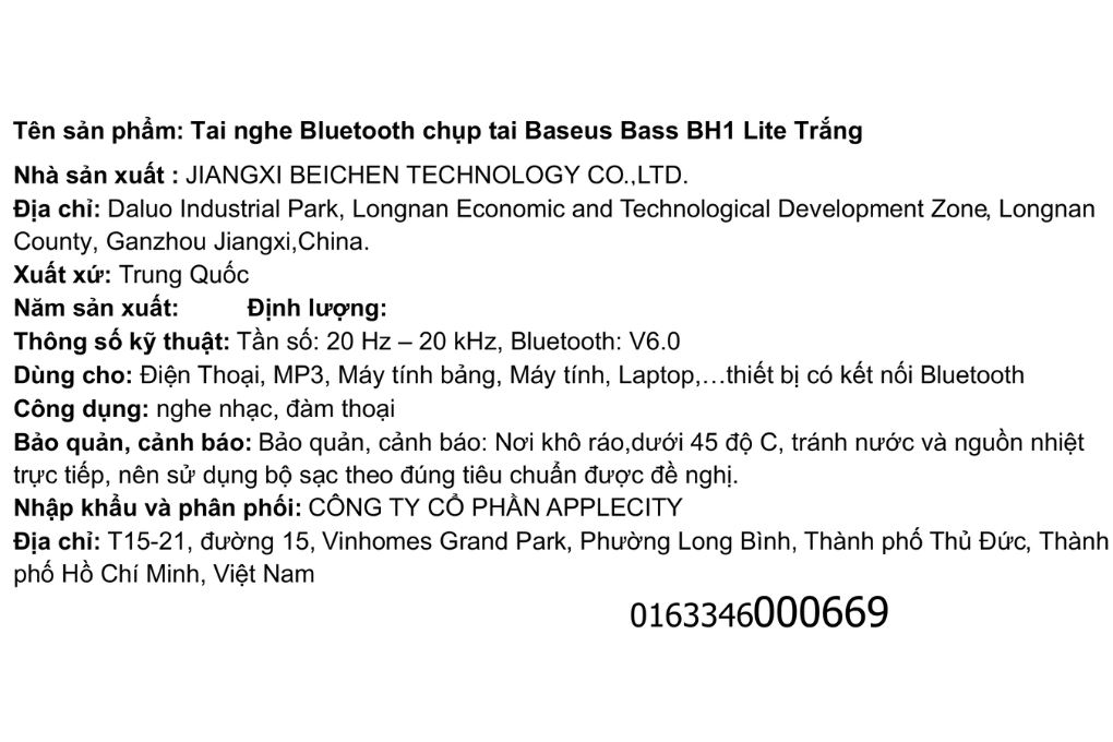 Tai nghe Bluetooth chụp tai Baseus Bass BH1 Lite Màu Trắng