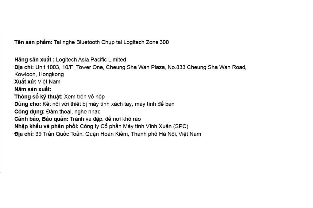 Tai nghe Bluetooth Chụp Tai Logitech Zone 300 (imei) Màu Trắng