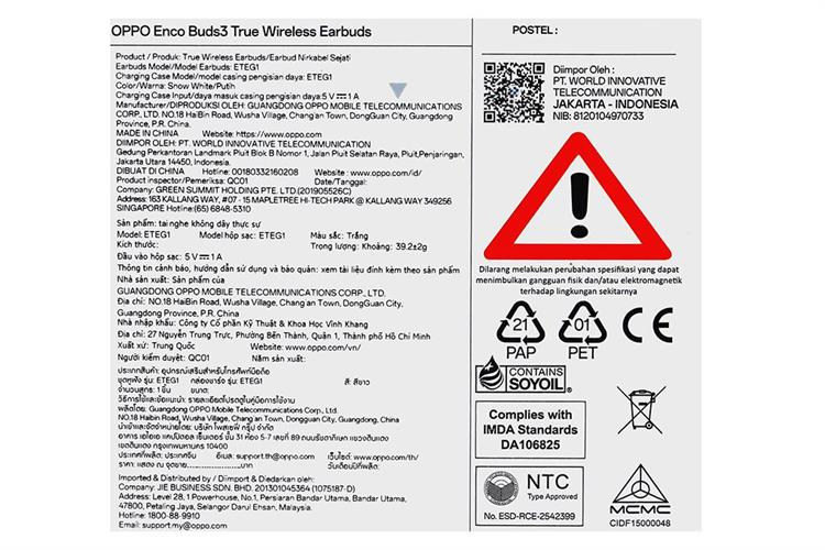 Tai nghe Bluetooth True Wireless OPPO ENCO Buds 3 ETEG1 Màu Trắng