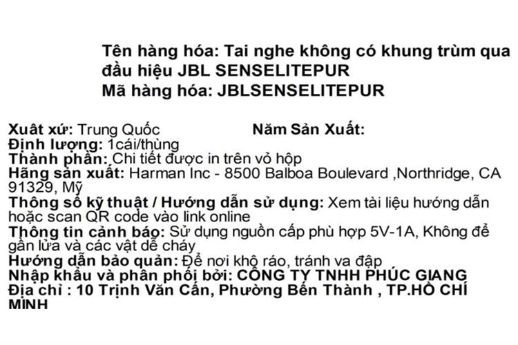 Tai nghe Bluetooth Open-Ear True Wireless JBL Sense Lite Màu Tím