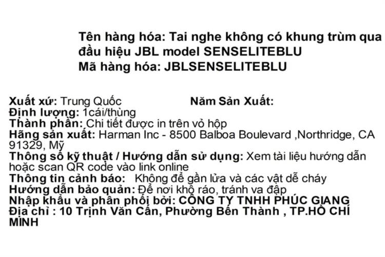 Tai nghe Bluetooth Open-Ear True Wireless JBL Sense Lite Màu Xanh Dương