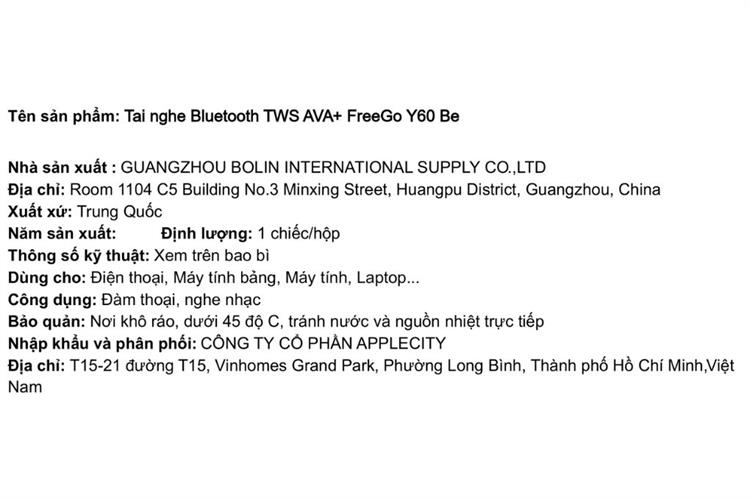 Tai nghe Bluetooth True Wireless AVA+ FreeGo Y60 Màu Màu be