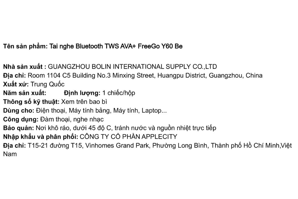 Tai nghe Bluetooth True Wireless AVA+ FreeGo Y60 Màu Màu be