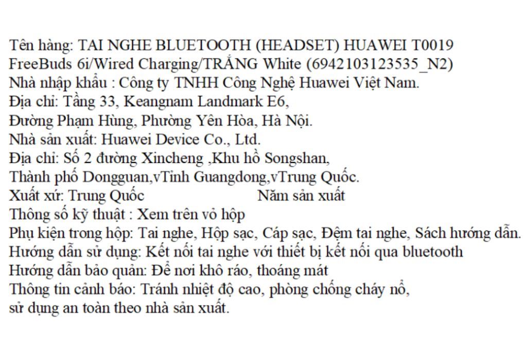 Tai nghe Bluetooth True Wireless Huawei T0019 FreeBuds 6i Màu Trắng