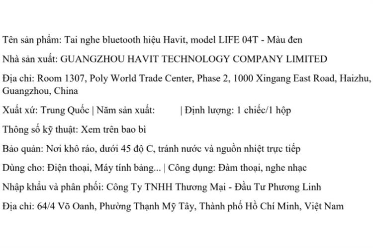 Tai nghe Bluetooth True Wireless Havit LIFE 04T Màu Đen