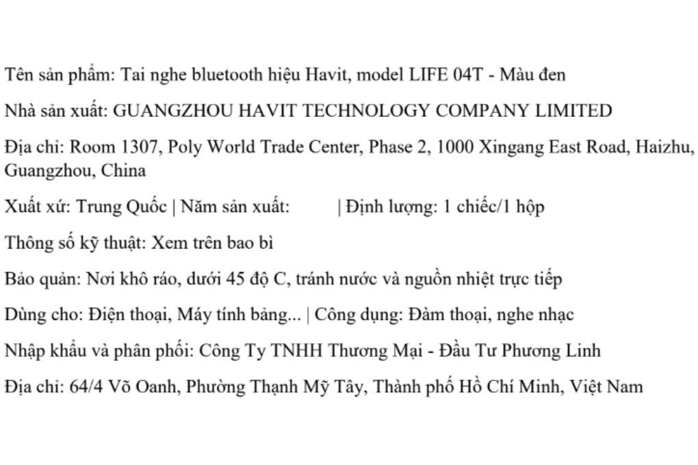 Tai nghe Bluetooth True Wireless Havit LIFE 04T Màu Đen