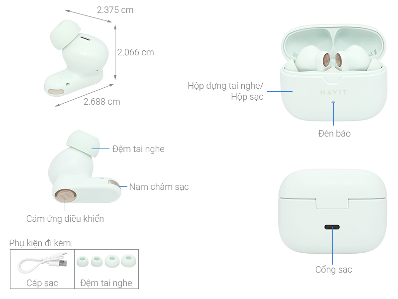 Tai nghe Bluetooth True Wireless Havit TW992