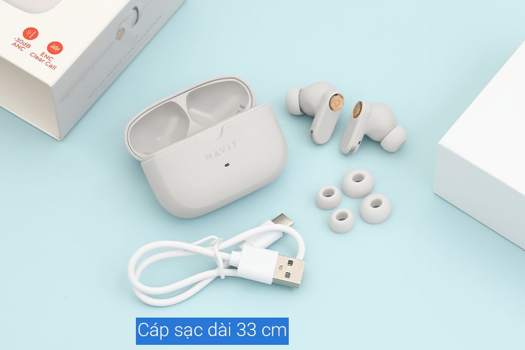 Tai nghe Bluetooth True Wireless Havit TW992 Màu Xám