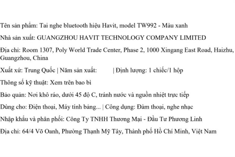 Tai nghe Bluetooth True Wireless Havit TW992 Màu Xanh lá