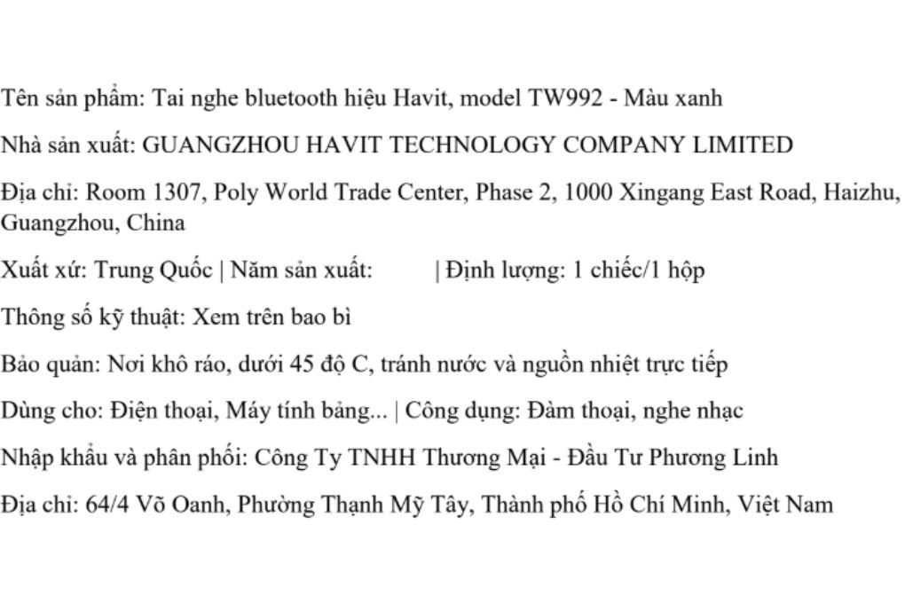 Tai nghe Bluetooth True Wireless Havit TW992 Màu Xanh lá
