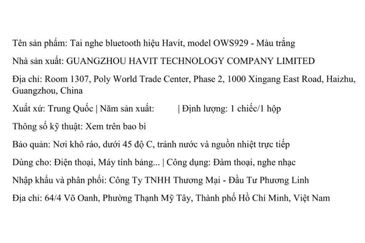 Tai nghe Bluetooth Open-Ear True Wireless Havit OWS929 Màu Trắng