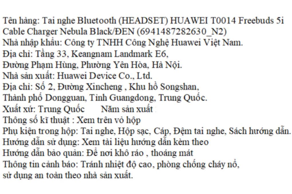 Tai nghe Bluetooth True Wireless Huawei T0014 FreeBuds 5i Màu Đen