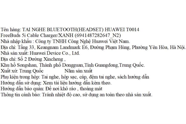 Tai nghe Bluetooth True Wireless Huawei T0014 FreeBuds 5i Màu Xanh Dương