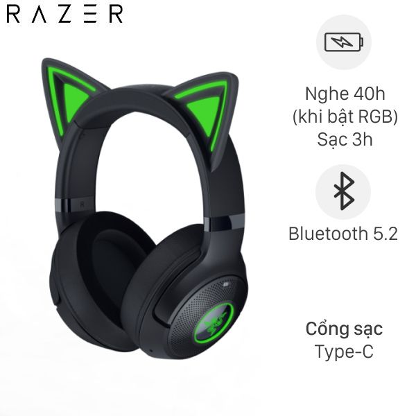 Tai nghe Chụp Tai Gaming Razer Kraken Kitty V2 BT