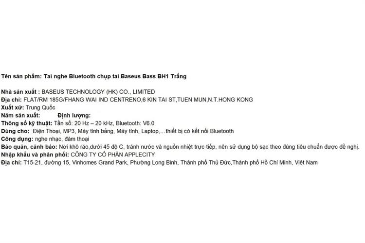 Tai nghe Bluetooth Chụp Tai Baseus Bass BH1 Màu Trắng