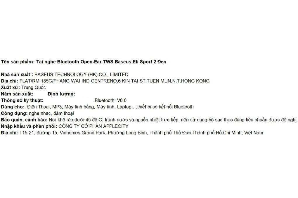 Tai nghe Bluetooth Open-Ear TWS Baseus Eli Sport 2 Màu Đen
