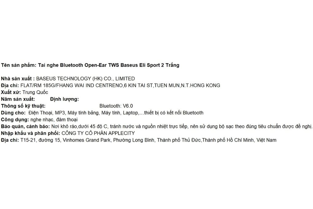 Tai nghe Bluetooth Open-Ear TWS Baseus Eli Sport 2 Màu Trắng