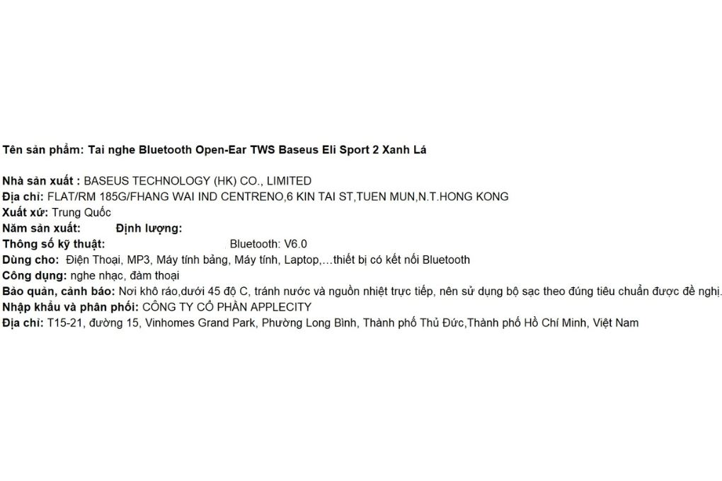 Tai nghe Bluetooth Open-Ear TWS Baseus Eli Sport 2 Màu Xanh lá