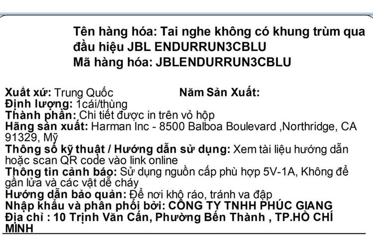Tai nghe Có dây JBL Endurance Run 3 Màu Xanh Dương
