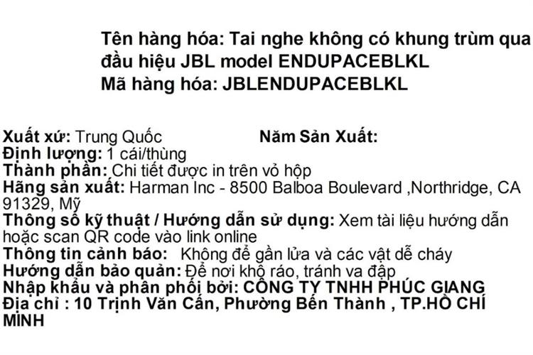 Tai nghe Bluetooth JBL Endurance Pace Màu Đen
