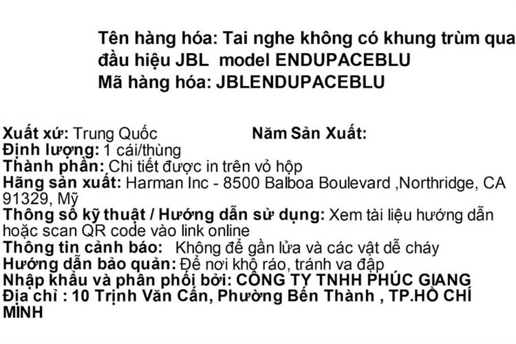 Tai nghe Bluetooth JBL Endurance Pace Màu Xanh Dương